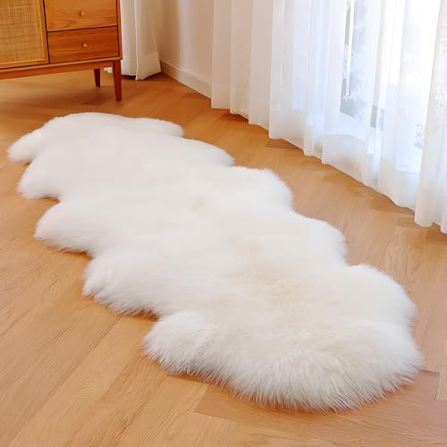 twirush Fluffy Faux Sheepskin Rug, Shaggy Rugs, 60 X 180 CM White Fluffy Rug Washable Faux Fur Rugs Non Slip Mats for Bedrooms Living Room (White)