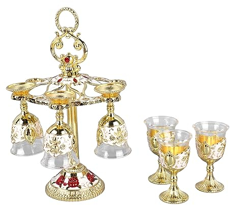 6Pcs Gobelet à Calice En Or Gobelet En Bronze à Couronne Moulée, Gobelet Vintage, Tasse De Pimp à Motif De Fleur En Relief En Alliage De Zinc Pour la Famille De Banquet De Bar De Fête(doré)