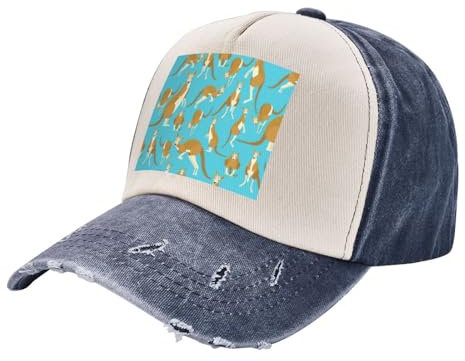 DURAGS Lustiger Cartoon-Känguru-Zoo-Hut, Unisex, Baumwolle, Denim, Outdoor-Sportmütze, trendig und funktional, sportlich, legere Kopfbedeckung, Lustiger Cartoon-Känguru-Zoo, Einheitsgröße