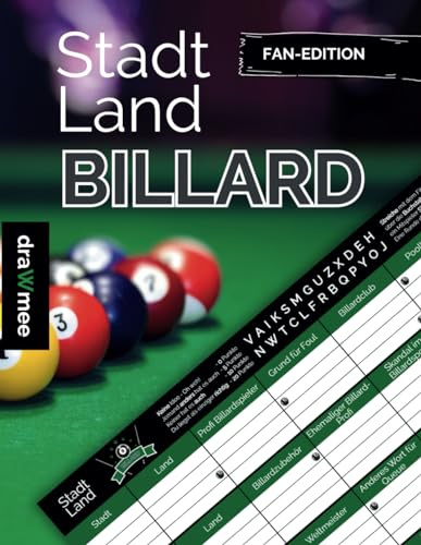 Stadt Land Billard - Quiz Geschenk für Spieler & Poolbillard Fans: Spielblock mit 35 Blatt Din-A4 (Seiten zum Ausschneiden)