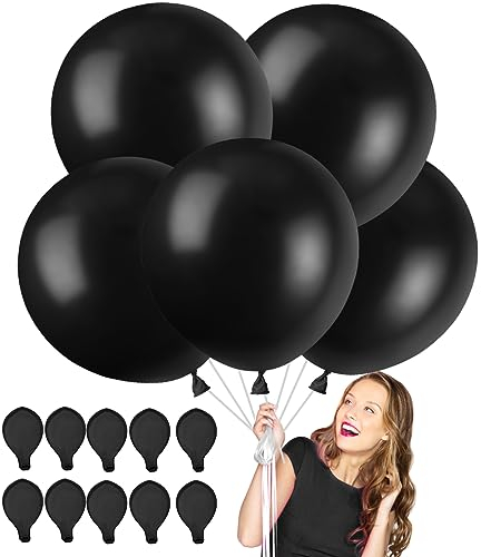 XXL Latex Ballon Noir, 36 Pouces (90cm), 10 Pièces Grands Ballons Ronds Gonflables Géants Pour Anniversaire, Mariage, Halloween, Noël, Evénements Fête Décorations