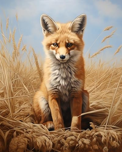 ZMHZMY Malen nach Zahlen Erwachsene - DIY Malen Nach Zahlen Fuchs im Weizenfeld -Vorgedruckt Leinwand-Ölgemälde Geschenk für Erwachsene Kits Home Haus Dekor,40x50cm