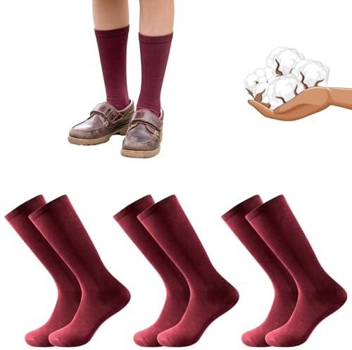 Calcetines Altos Granates 85% Algodón para Niña, Niño y Adulto. Modelos para Uniformes Escolares, Colegio, Ejecutivos, Trajes, Deporte. Pack de 6 pares. Ideal para Uso Diario. Talla XL 36 a 39
