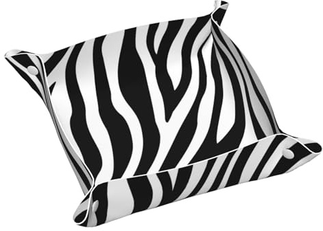 InOmak Design a strisce zebrate, Vassoio portaoggetti in pelle Organizzatore di gioielli Vassoio raccoglitore da tavolo, Piastra organizer per comò,S