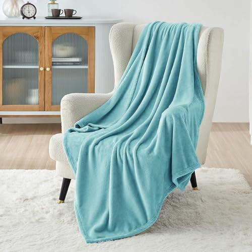 BEDSURE Gosig filt fleecefilt – levande filt varm vinter mjuk, soffpläd liten, filt soffa filt, vardagsrum och mysiga filtar barn 130 x 150 cm, flod blå