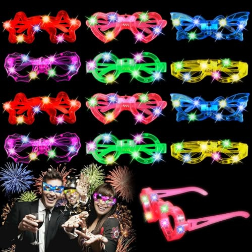 Sinwind 12 Pezzi Occhiali LED Luminosi per Feste e Party Neon, Occhiali Fluo per Carnevale, Natale e Halloween