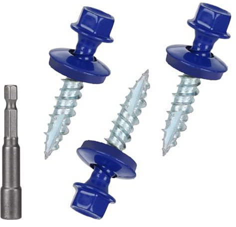 Metal Roofing Screws 10 x 1 inch, Blue Hex Head Sheet Metal Roof Screw with EPDM Washer for Corrugated Roofing (250Pcs)
