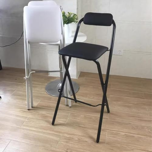 Sgabello da cucina pieghevole con schienale e poggiapiedi, portatile, pieghevole, per picnic, giardino, feste, ufficio, nero, 65 cm