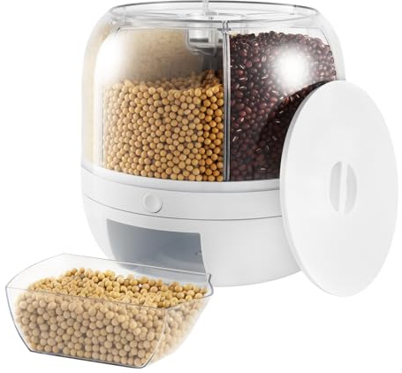 Grain Storage Container Dispenser 360° 6 Grids Rotating Food Dispenser Kitchen Dry Food Storage Container with Sealed Lid Grain Distribution Bucket for Peanut Barley Millet and Cereal (Style 3)