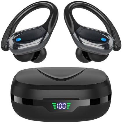 Wireless Earbuds Bluetooth Headphones 80hrs Playback Ear Buds Power Display with Noise Canceling Mic Headsets for Sports/Workout/Running Black
