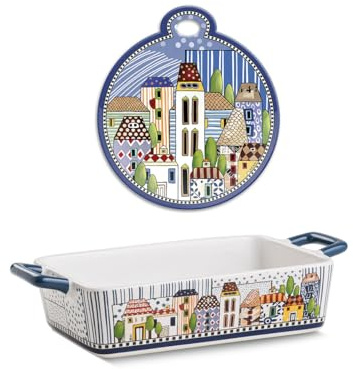 EGAN set Pirofila da forno Paese Mio colore Blu 24,5×13 cm con sottopentola Paese Mio Blu 17 x 19 cm