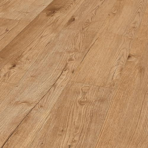 KRONOTEX Laminatboden Atlas Oak Weiß – Landhausdiele Eiche weiß – Exquisit Serie, 193 × 1380 mm, 8 mm Stärke, helle Strukturprägung, ohne Fase, HDF-Träger 2,128 qm Eiche Natur