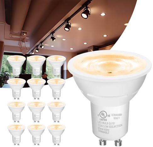 DAYBETTER GU10 LED Light Bulbs, Dimmable GU10 Bulb Replacement for Track Lighting, 5.5w Equivalent 50W, 500 LM Warm White 2700K, MR16 LED Bulb for Kitchen, Range Hood, Living Room, 12 Pack