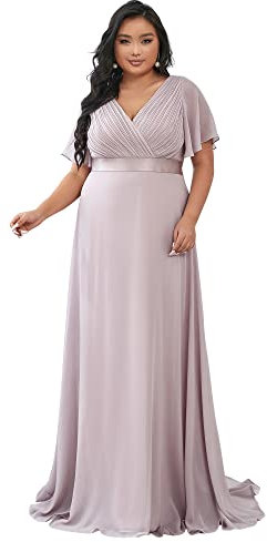 Ever-Pretty Women Plus Size Empire Waist V Back Bridesmaid Dress with Short Sleeves Lilac 20UK
