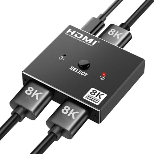 HDMI Switch Splitter 8K@60Hz 4K@120Hz Sdoppiatore HDMI bidirezionale 2 Ingresso a 1 Uscita o 1 In a 2 Out Alluminio Commutatore hdmi Supporta 48Gbps 3D HDCP 2.3 per PS5/4 Fire Stick/Xbox/HDTV