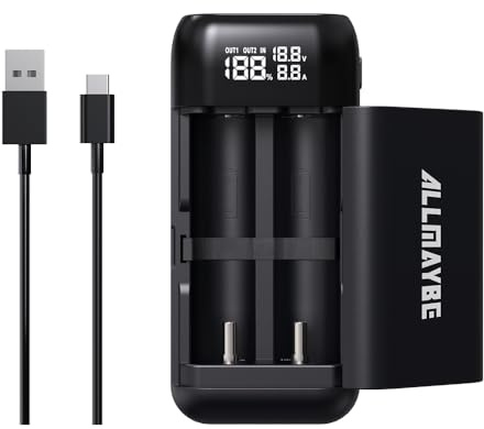 18650 Battery Charger USB C, Dual Port 3.7V Li-ion Battery Charger Portable USB C Charger with Pouch - Emergency Power Supply & Fast Charging for Flashlight Camping phone