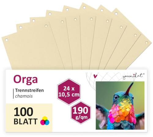 younikat 100 Stück Trennstreifen für Ordner A4 DIN chamois Karton - you0072 | 24x10,5 cm, Trennblätter Sortiersystem schmal, 190 g/qm Karton mit 2-facher Abheftlochung, Insgesamt 100 Trennlaschen