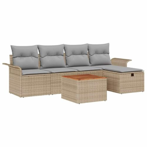vidaXL 6-delad trädgårdsoffuppsättning med kuddar Beige Poly Rattan