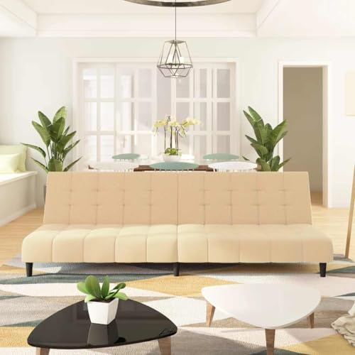MOBCANT Schlafsofa 2-Sitzer Creme Samt Wohnlandschaft Couch Modulares Sofa Schlafsofa für Empfangsraum Büro Wohnzimmer Hotel