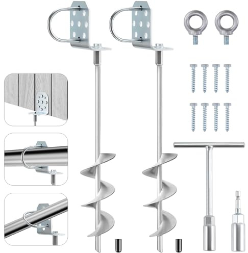 Ciyivak Swing Set Anchors 20 – 2 Pack Heavy Duty Ground Anchors Screw in with L-Brackets & Drill Adapter, Fully Welded Spiral Earth Anchor for Storage Sheds, Trampoline, Fence, Carports