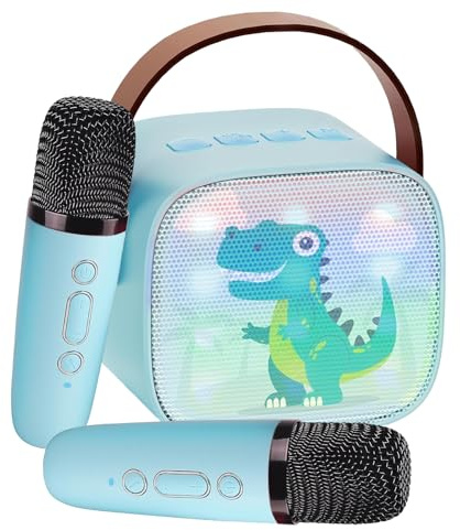 Mini máquina de karaoke para niños, máquina de karaoke portátil con 2 micrófonos inalámbricos Bluetooth (azul)