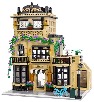 Geniteen Café-Baustein-Set, 3-Schichten-Stadthaus-Bausatz 1520 Teile Kreative Straßenansicht MOC Hausmodell DIY-Spielzeug für Erwachsene und Jugendliche(Cafe Shop)