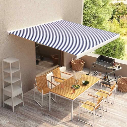 Tenda da Sole a Cassonetto Motorizzata, Blu e Bianca 350x250cm, Alluminio e Tessuto Poliestere PU, per Terrazza Giardino Balcone, Ombreggiatura Automatica