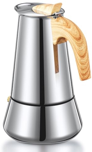 Yabano Cafetière Italienne Inox 6 Tasses, 350ml Moka Pot Compatible Induction, Cafetière Espresso Traditionnelle pour Cuisinière à Gaz ou Électrique, Cafetière Espresso Maison & Camping