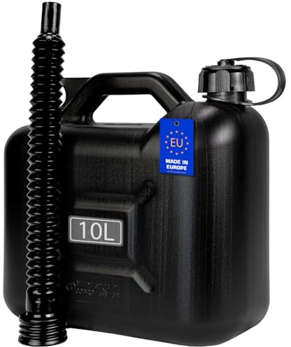 FIXKRAFT Benzinkanister Diesel Kanister mit Ausgießer & Verschluss Dieselkanister Reservekanister Benzin Kraftstoffkanister Kunststoff (Schwarz, 10 Liter)