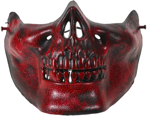 POPETPOP Lot de 3 Demi-Masques de Crâne Rouge Antique pour Homme Adulte Masque Gothique de Squelette Réaliste pour Cosplay Soirée Halloween et Carnaval Accessoire Léger et Flexible