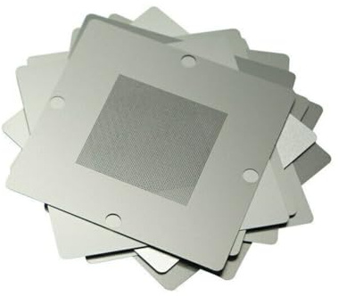 Gettimore Plantilla BGA de 90 mm con 10 plantillas, abrazadera de soporte de plantilla de PCB de metal para reballing BGA, compatible con mesa HT-90, tamaños de apertura de 03-076 mm