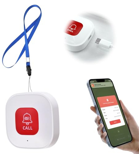 ALEENFOON Wireless WiFi Elderly Alarm Call Button,Rechargable SOS Panic Call Button ,Smart App Monitoring,Home Emergency Pager Alert System,Personal Alarms for Elderly,Patients,Children,Pregnant