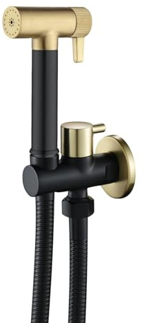 Doccetta per Bidet, Modalità Doppia, Doccetta per Bidet WC con Supporto Muro e Tubo Acciaio Inox 1,2m, Doccetta WC per Igiene Personale, Pulizia del Water e Lavaggio dei Pannolini, Ottone. (oro nero)