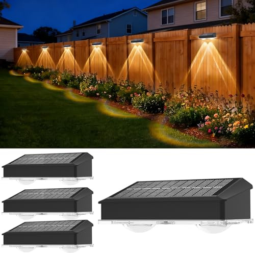 sylvwin Solar Lights Outdoor, 4 Pack LED Solar Lights, Solar Wall Lights for Stairs, Steps, Fences, Railings, Patios and Decks(Warm White)