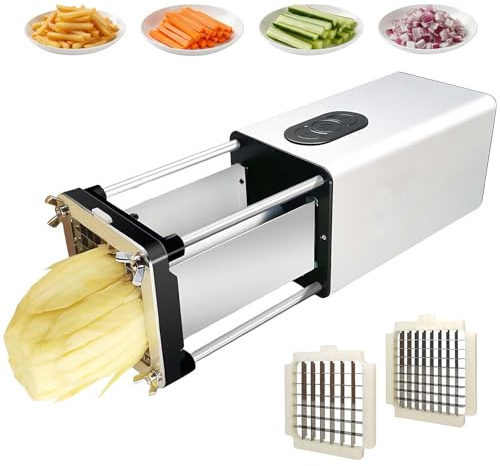 Cortadora eléctrica de patatas fritas, máquina de corte multifuncional totalmente automática, 58 W de alta potencia para cortar patatas, zanahorias, frutas y verduras (plata)