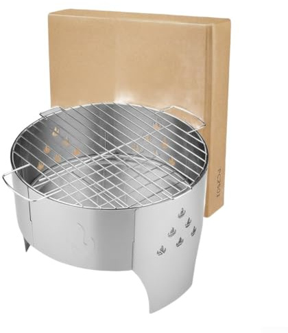 Tragbarer Edelstahl-Lagerfeuer-Grill, leichter Grillkocher für Outdoor-Spaß, zusammenklappbarer Holzkohlegrill, Campinggrill, klein, winddicht