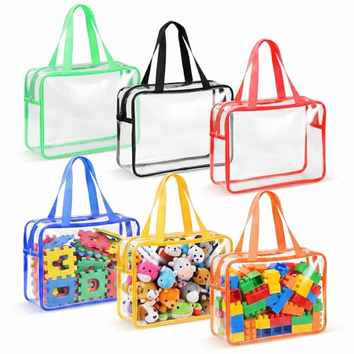 Eulihent 6 Stück Spielzeug Aufbewahrungstaschen für Spielzeugs Wasserdicht Klar Spielzeugtasche PVC Aufbewahrung Spielzeugs Transparent mit Reißverschluss für Puzzle, Bausteine (30x10x22cm)