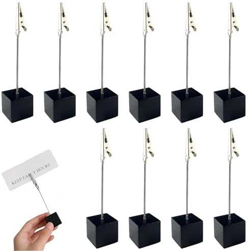 Supporto Clip Memo 10 Pezzi Porta Foto con Clip Supporto Verticale Porta Appunti e Foto con Base in Legno Foto Cubo Nero Titolare Stand per Segnaposto Biglietti Cartoline Decorazione Casa Ufficio