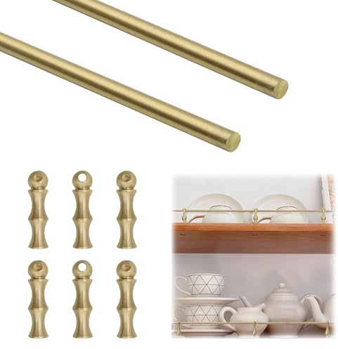 2 Pcs 28in Solid Brass Shelf Guardrails Anti-Fall Tipping Rails for Kitchen & Bookshelf Metal Cabinet Shelf SupportDecorative Railing Bars 12-30in Options