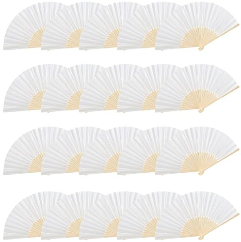 Serryeo Fächer Stoff 20 Stück, Handfächer Hochzeit zur Erfrischung der Gäste, Fächer Klein Hochzeit als Hochzeitsdeko & Gastgeschenk, Faltfächer für Sommer Hochzeite Geschenke Tanz, Weiß