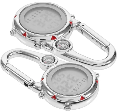 Hemobllo Multifunktionsuhr 2 Stück Edelstahl Zinklegierung Glas Rote | Clip On mit Kompass, für Reisen und Outdoor Aktivitäten, Anzeige mit Kalenderfunktion