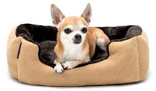 lionto Cama para Perros con cojín Reversible y Base Antideslizante, cojín para Mascotas con Entrada Baja para Perros y Gatos, 50x37 cm, cojín para Perros Acogedor, Beige/marrón