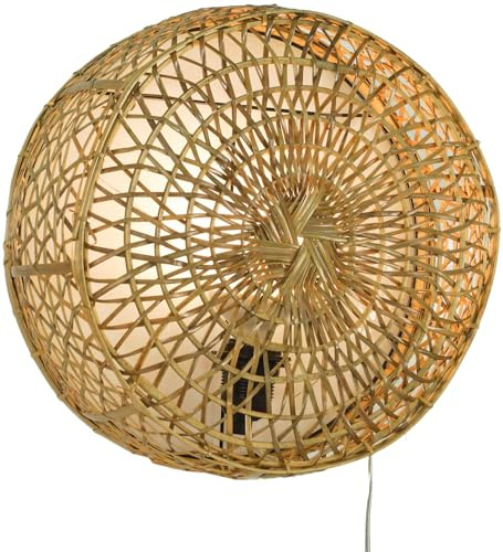 GURU SHOP Wandlampe/Wandleuchte aus Rattan, handgefertigt, Modell Maumere | Naturmaterial, geflochtene Doppelstäbe, stimmungsvolles Licht, einzigartiges Schattenmuster