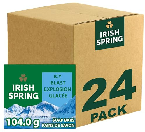 Irish Spring Icy Blast Bar Soap for Men, Mens Soap, Smell Fresh and Clean 12 Hours, Men Bars Washing Hands Body, Mild Skin, Recyclable Carton, 24 Pack, 3.7 Oz