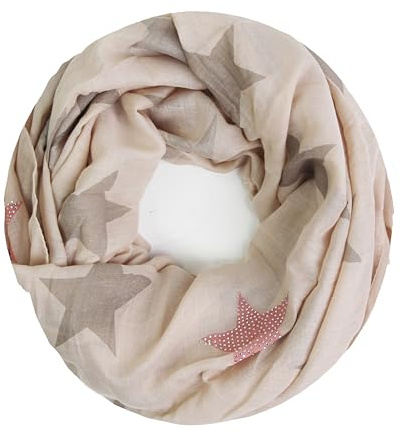 Glamexx24 Loop Schal mit Sternenmuster - Damen Leichter Langschal, Schlauchschal, Loopschal Tuch für Frühling und Herbst in vielen Farben