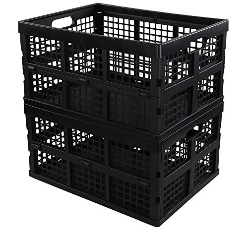 Saedy Black Stacking Milk Crates, 34-Quart Collapsible Container Bins, 2 Packs