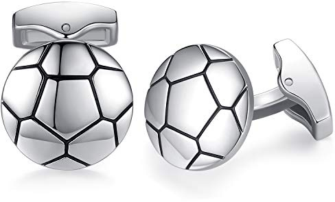 HONEY BEAR Calcio Sport gemelli per uomo –acciaio inox per regali di nozze aziendali,Argento