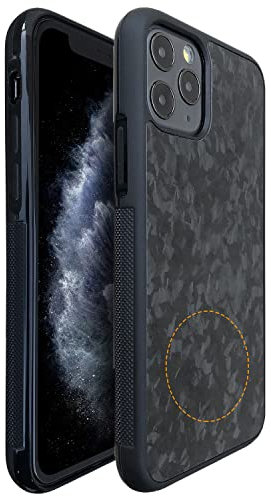 Molzar Grip Series for iPhone 11 Pro Case with Real Forged Carbon Fiber, Built-in Metal Plate for Magnetic Mount, Works with Qi-certified Chargers, Glossy Black/Forged