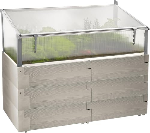 JUWEL Timber Kombi-Set (Hochbeet inkl. Frühbeet-Aufsatz, 130x60 cm/Höhe 90/100 cm, Inhalt ca. 360l, hohe Wärmeisolierung, Fensterlüfter windgesichert) 20478, Nordic Wood