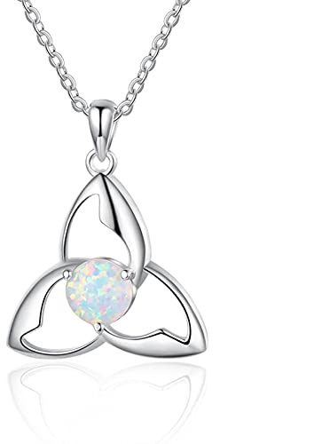 Frauen 925 Sterling Silber Opal Halskette Vintage Celtics Knot Triquetra Trinity Halsketten Anhänger Irish Halskette